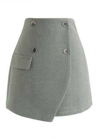 Button Trim Flap Mini Skirt in Green - Retro, Indie and Unique Fashion