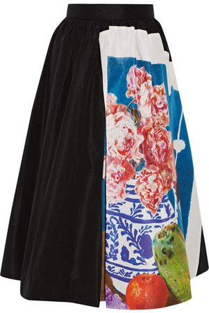 Printed Silk-faille Midi Skirt - Black