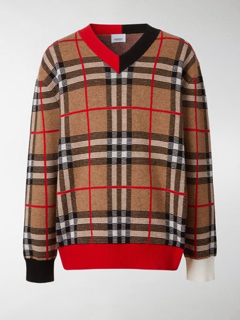 burberry jacquard check jumper red and black