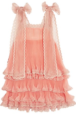 Chloé | Tiered plissé silk-organza mini dress | NET-A-PORTER.COM