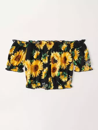 Off Shoulder Sunflower Print Top | SHEIN USA black