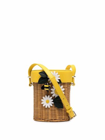 Kate Spade floral-appliqué straw bucket bag