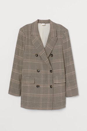 Double-breasted Jacket - Light beige/brown plaid - Ladies | H&M US