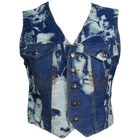 Jean Paul Gaultier Vintage Iconic Face Jacquard Denim Vest