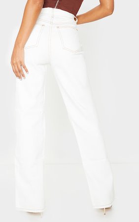 Off White Tobacco Stitch Seam Split Front Jeans | PrettyLittleThing USA