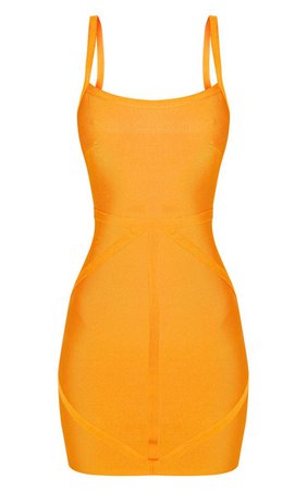 Bright Orange Strappy Bodycon Dress | Dresses | PrettyLittleThing