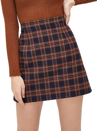 MakeMeChic Women's Plaid Skirt Zipper Back High Waist A-Line Mini Skirt Black S at Amazon Women’s Clothing store
