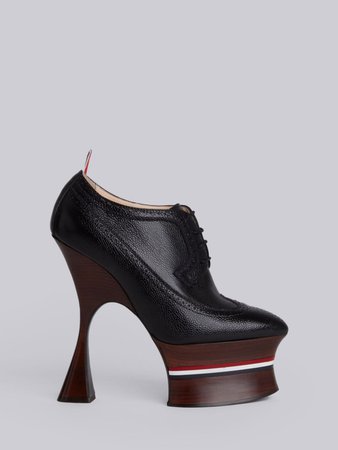 Longwing Bootie Platform Heel With Red, White And Blue Leather Sole In Pebble Lucido Leather|Thom Browne