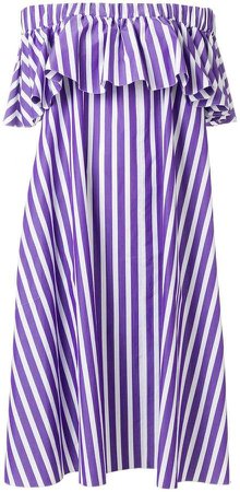 off-shoulder striped dress