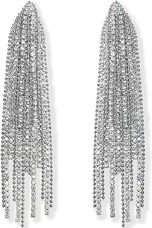 Amazon.com: Humble Chic Simulated Diamond Earrings - Oversized Darling Waterfall Tassel CZ Statement Chandelier Studs, Cascade - Silver: Clothing, Shoes & Jewelry