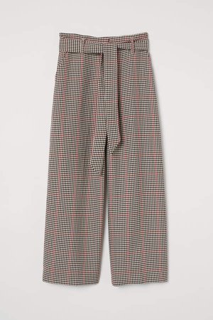 Wide-leg Pants with Tie Belt - Red