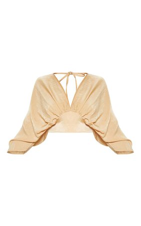 Gold Extreme Plunge Batwing Blouse | Tops | PrettyLittleThing