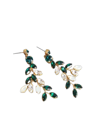 Emeralds and Opals Bridal crystal earrings, Premium European Crystal opal earrings, Leaf branch earrings, Wedding crystal green earrings