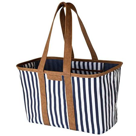 Amazon.com: CleverMade 30L SnapBasket LUXE - Reusable Collapsible Durable Grocery Shopping Bag - Heavy Duty Large Structured Tote, Navy Striped: Home Improvement