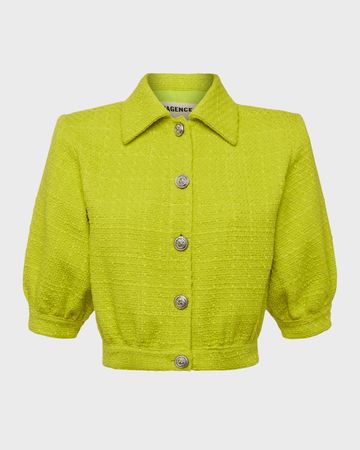 L'Agence Cove Cropped Short-Sleeve Tweed Jacket | Neiman Marcus