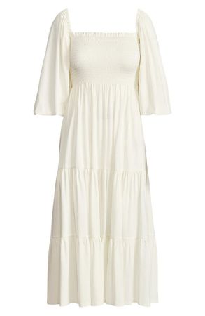 Polo Ralph Lauren Smocked Puff Sleeve Tiered Cotton Blend Sundress | Nordstrom
