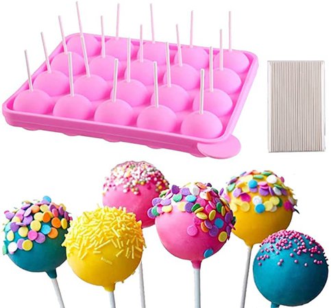 Cake Pop Mould Set Ice Cube Trays Silicone Pop Cakes Candy Mold Gumdrop Jelly Cupcake Lollipop DIY Tools + 120 Sticks: Amazon.co.uk: Kitchen & Home