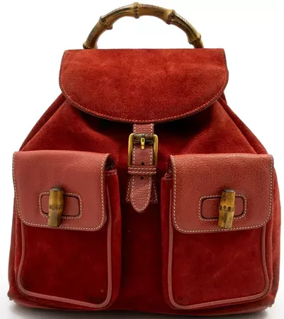 Gucci | Red Suede Bamboo Backpack