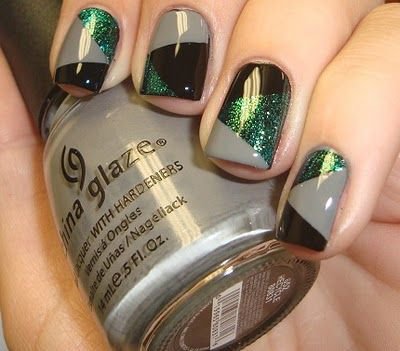 green and gray nails
