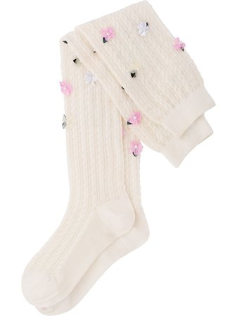 Miu Miu over-the-knee floral-embellished socks white MCZ3831XHR - Farfetch