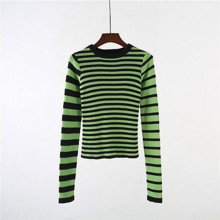 Unif Harajuku Contrast Striped Sweater Black &amp; Green Color Block R – CharlyLifeStyle