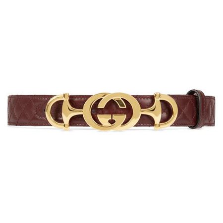 Leather belt with Interlocking G Horsebit in Burgundy quilted leather | Gucci Women's Skinny
