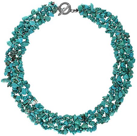 Bling Jewelry Stabilized Turquoise Gemstone Chunky Cluster Bib Chips Statement Multi Strand Statement Necklaces Silver Plated Clasp