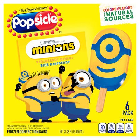 Popsicle Ice Pop Minions, Strawberry Banana and Blue Raspberry, Colors and Flavors from Natural Sources 20.28 oz 6 Count - Walmart.com