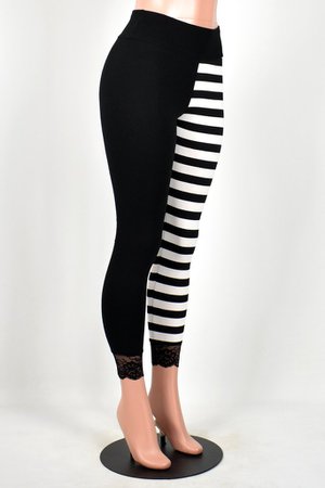 Split Black & White Leggings (Striped)