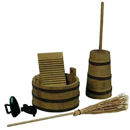 Amazon.com: Accessories for 18 inch American Girl Dolls! Little House on The Prairie 1880's 18" Doll Kitchen Tool Set, Wooden Washtub & Washboard, Butter Churn, Bristle Broom, Iron & Matching Trivet Stand,: Toys & Games