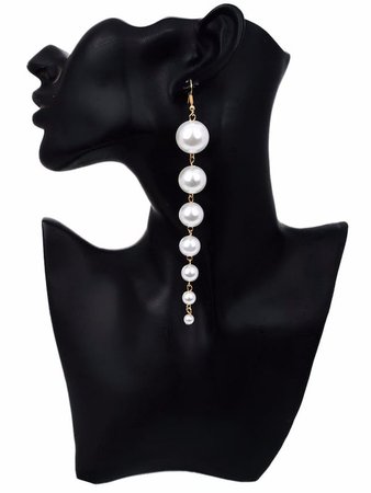 Buy One Pair Women's Hoops Elegant Big Simulated Pearl Long Earrings Accessory & Earrings - at Jolly Chic