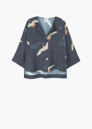 bird print shirt blouse top kimono