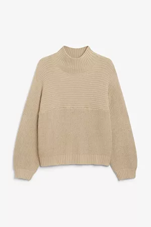 Vertical knit sweater - Dusty beige - Jumpers - Monki WW