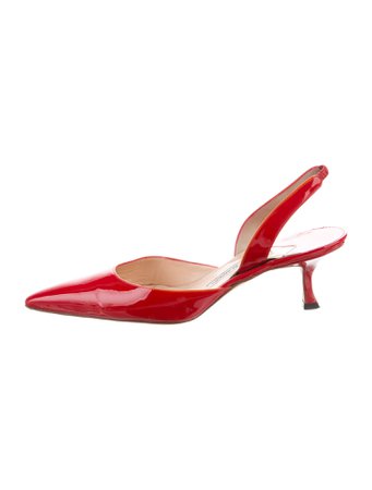 Manolo Blahnik Patent Leather Slingback Pumps - Red Pumps, Shoes - MOO175790 | The RealReal