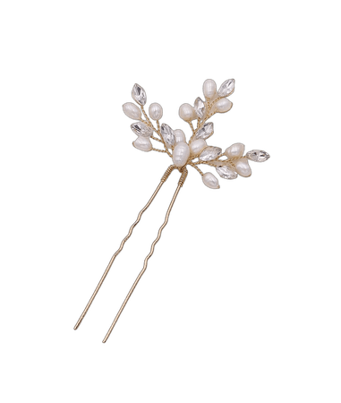 Crystal freshwater pearl wedding hair pin Gold, bridal hair accessories, Sold Individually, Aryana Pearl Gold Hairpin
