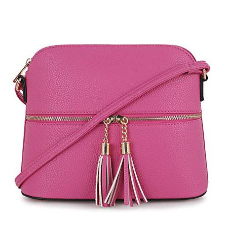 SG SUGU Lightweight Medium Dome Crossbody Bag with Tassel | Zipper Pocket | Adjustable Strap (Cognac): Handbags: Amazon.com