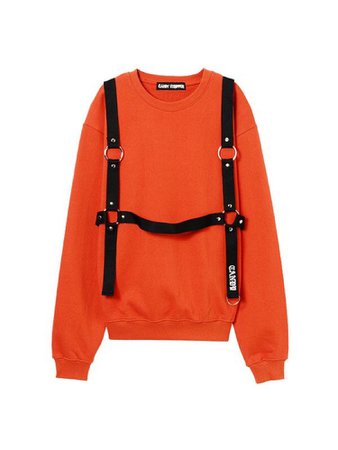 orange black strap sweatshirt