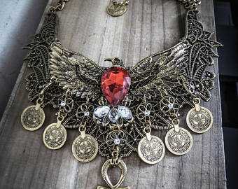 Antique silver bib necklace lace Indian Dream Gypsy Boho Chic