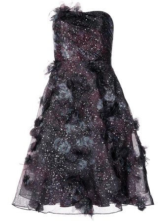 Marchesa Notte Strapless Foiled Ruffle Dress - Farfetch