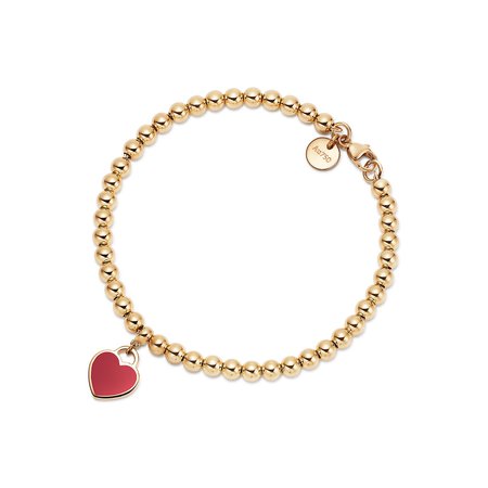 Tiffany & Co, Return to Tiffany mini heart tag on a bead bracelet in 18k gold, medium