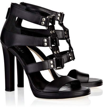 Studded Leather Sandals - Black
