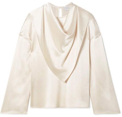 Deveaux - Open-back Draped Hammered-satin Blouse - Ivory