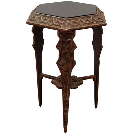 Art Deco Metal/Black Stone Side Table For Sale at 1stDibs