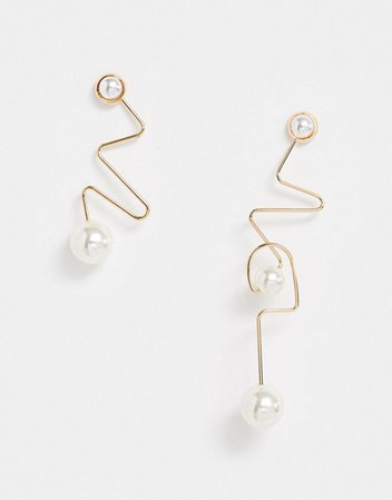 Topshop asymmetric gold earrings with pearls | ASOS