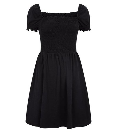 Black Shirred Jersey Milkmaid Dress | New Look
