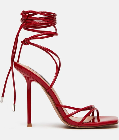 red lace up heel