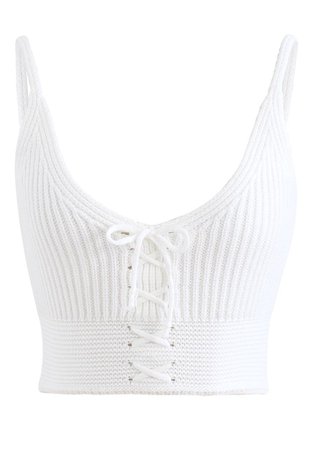 Lace-Up Crop Rib Knit Tank Top in White - Retro, Indie and Unique Fashion