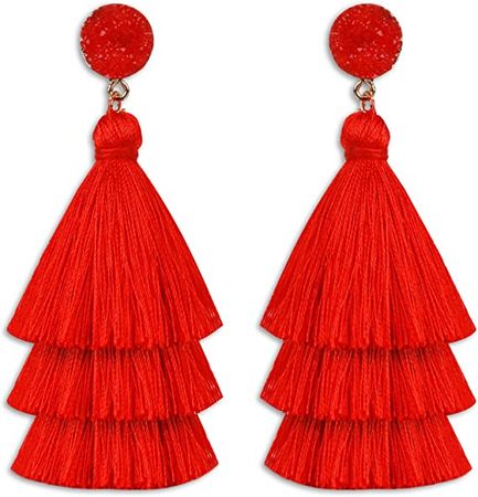 Amazon.com: Layered Tassel Earrings for Women Bohemian Tassel Earrings Fringe Dangle Drop Earrings for Birthday Christmas Wedding Valentines Day Gift (Red): Clothing, Shoes & Jewelry
