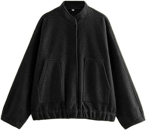 Amazon.com: Hixiaohe Women's Oversized Wool Blend Jackets Long Sleeve Button Down Casual Bomber Jacket Outwear with Pockets(Black,XXL) : Clothing, Shoes & Jewelry