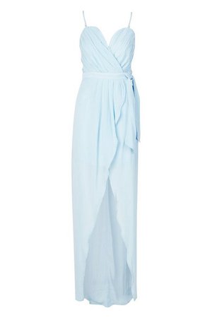 Tall Bandeau Tie Waist Split Front Midi Dress | boohoo blue